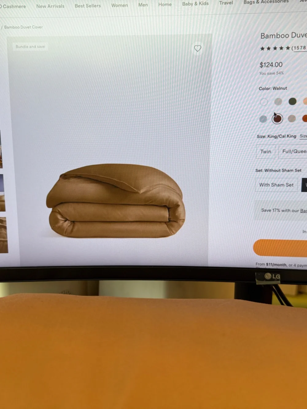 Quince Bamboo Duvet Cover – King/Cal King – Walnut (tiny flaw; see photos)